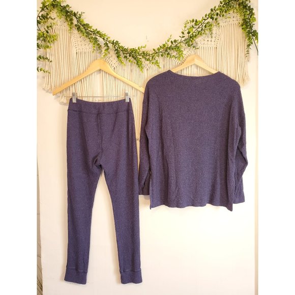Aerie Navy Waffle Knit 2 Piece Loungewear Set, Size Small - Picture 6 of 8
